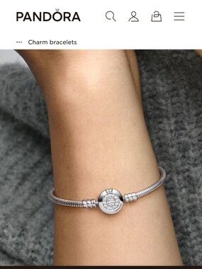Pandora Silver Snake Chain Bracelet with Round Logo Clasp